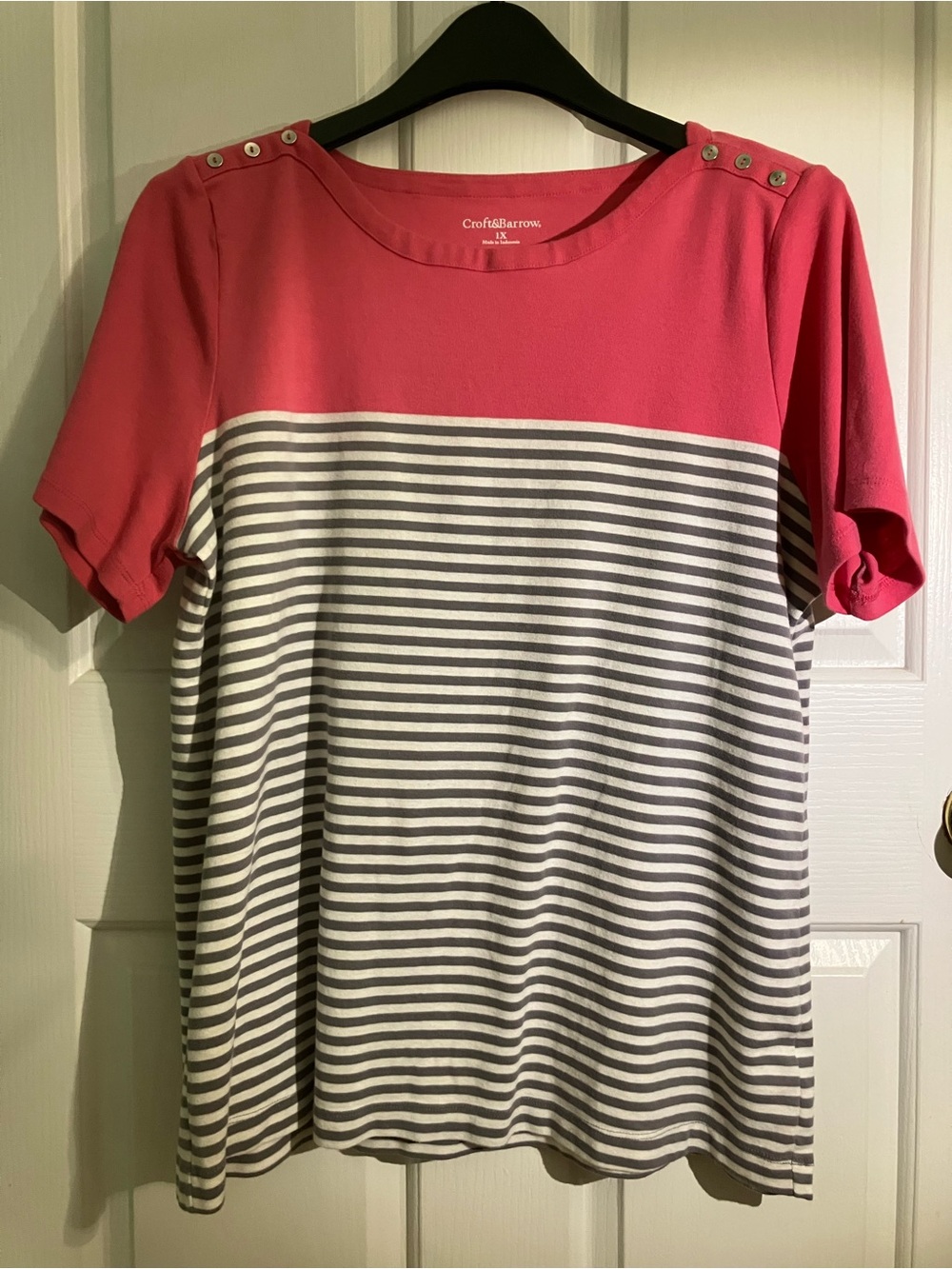 croft & barrow Pink and Gray Striped Short-Sleeve Top